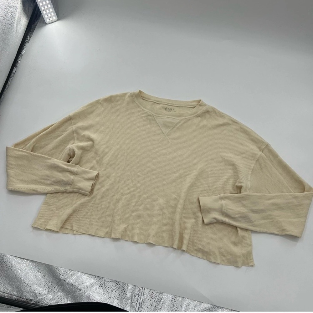 John Galt Brandy Melville Yellow Long Sleeve Thermal Crop Top Oversized Women